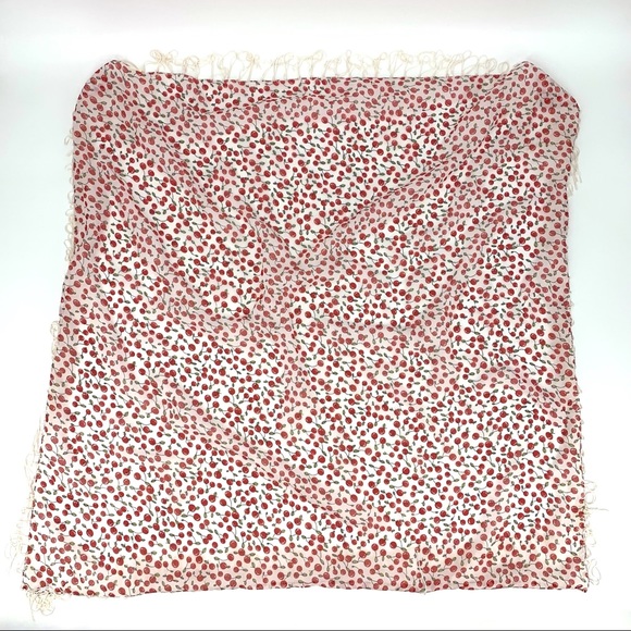 Square Fringed Scarf with All Over Cherry Pattern - Picture 5 of 12